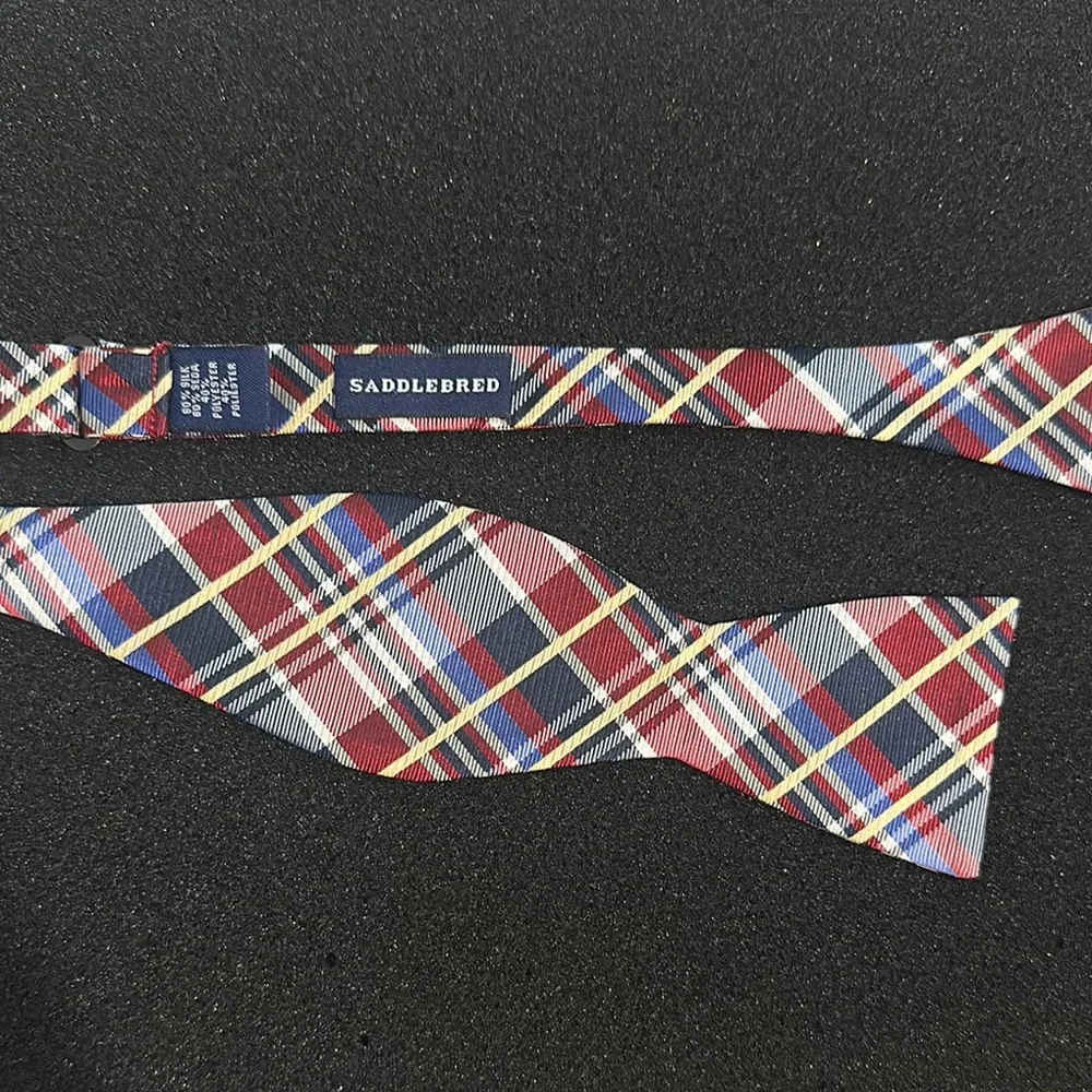 Saddlebred Red, Navy and Yellow Plaid Self-Tie Bow Tie